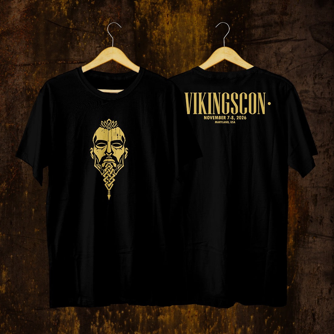 VikingsCon Viking Man (Gold) T-Shirt (Double-Sided)